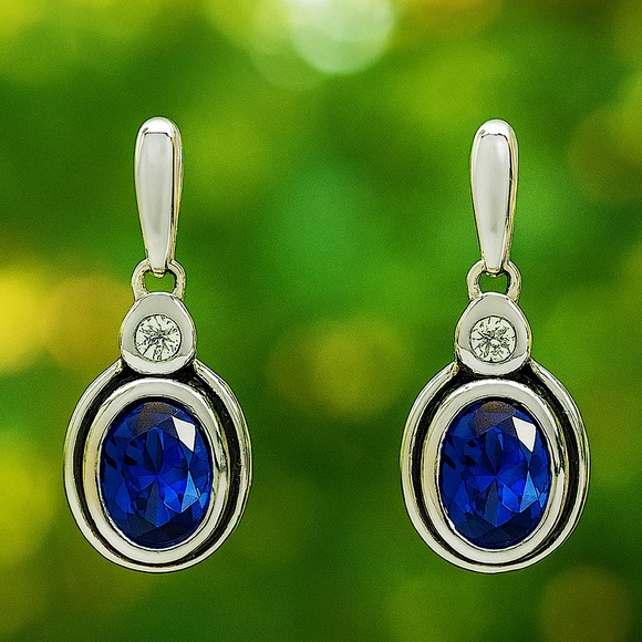 Jewelry - New Sapphire Water Drop Dangle Post 14K & Sterling Silver .925K Earrings